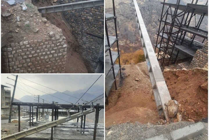 سقوط سه اصله تیر برق بتنی در اورامان بر اثر رانش زمین