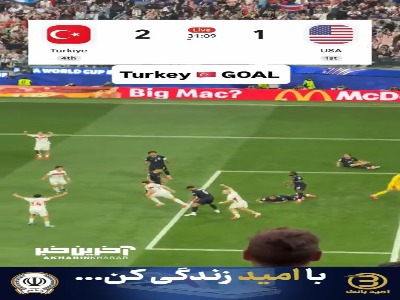 گل دوم ترکیه به آمریکا از جایگاه تماشاگران