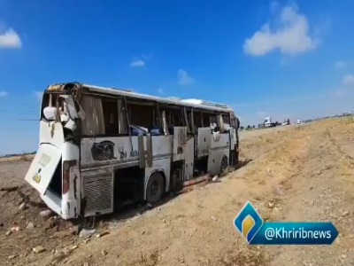 ویدئویی از واژگونی اتوبوس در جاده نیشابور به مشهد با ۲۸ مجروح